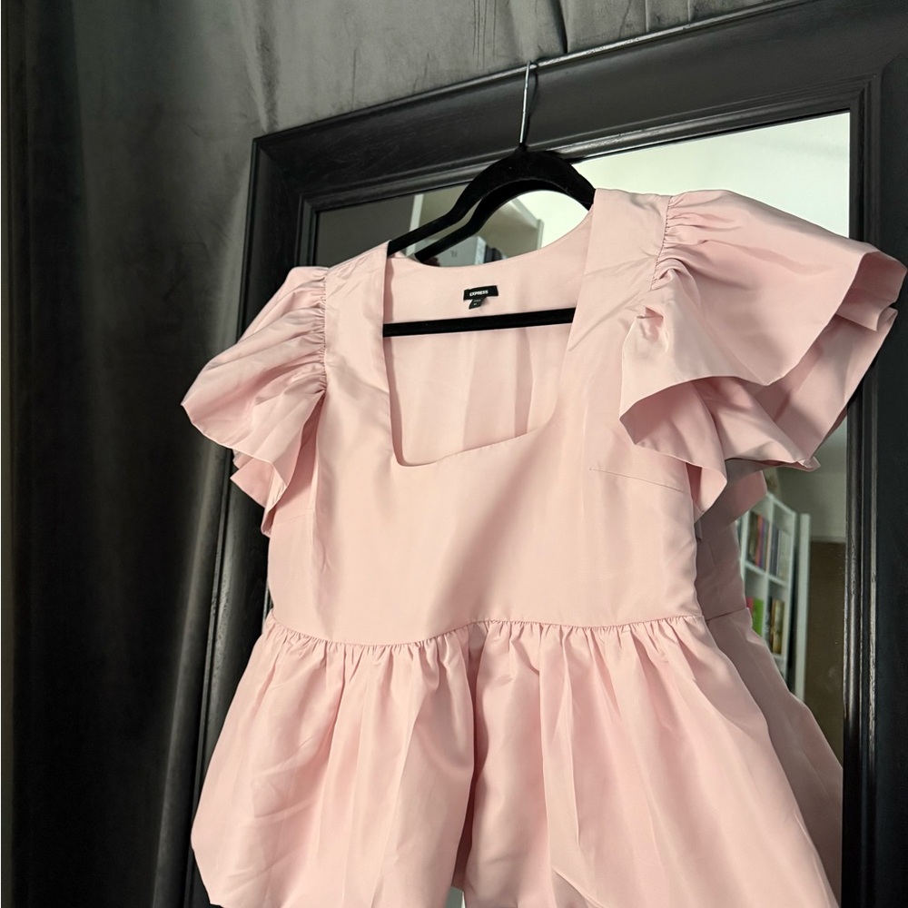 Express Pink Ruffle Sleeve Blouse
